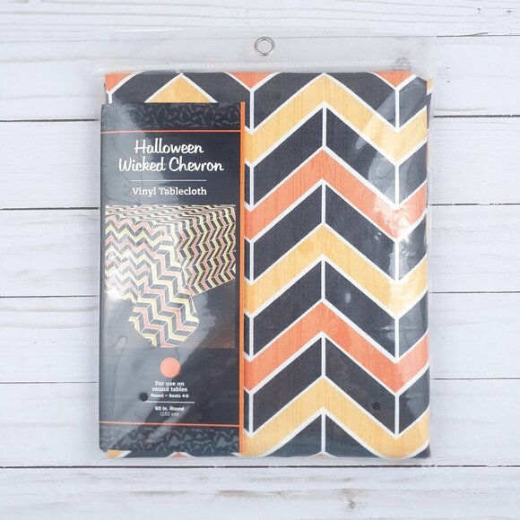 Other - Vinyl Tablecloth 60 in Round Halloween Wicked Chevron Picnic Party Camping